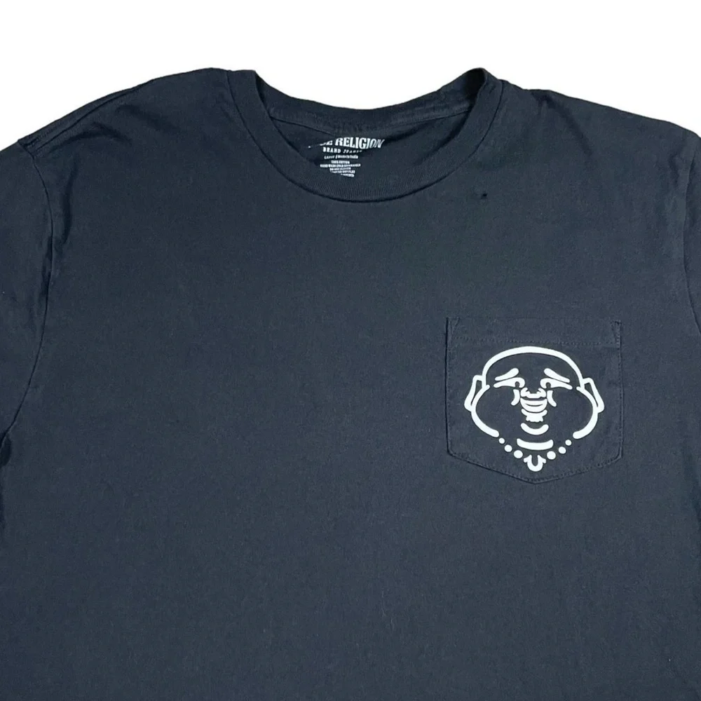 True‎ Religion Buddha Head Black Pocket Shirt Adult Large